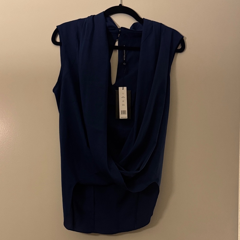 W118 by Walter Baker Navy Draped Sleeveless Blouse